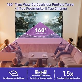 Schermo Proiezione Portatile 120 Pollici con Treppiede – LEORFI per Interno ed Esterno, Telo Proiezione 4K HD 16:9 Frontale/Retroproiezione, Leggero con Borsa Trasporto e Accessori di Fissaggio