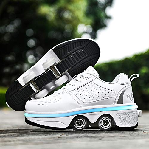 Inline Skate Rollers Shoes Pulley Casual Automatic Deformation Sports/outdoor Recreation Quad Roller Skates Boots?led Walk Running With Wheel,for Unisex Beginners Gift/455 (Color : Branco, Size : 33