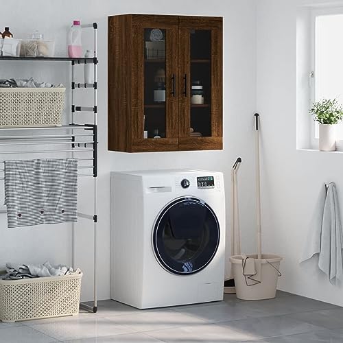 WRJENFSC Wandvitrine Braun Eichen-Optik 69,5x34x90 cm aus Holzwerkstoff mit Glastüren, platzsparender Hängeschrank für Wohnzimmer Flur und Schlafzimmer WRJENFSC Wandvitrine Braun Eichen-Optik 69,5x34x90 cm aus Holzwerkstoff mit Glastüren, platzsparender Hängeschrank für Wohnzimmer Flur und Schlafzimmer