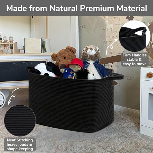 Goodpick Extra Large Storage Basket, 23.6" x 15.7" x 13.8" Rectangle Cotton Rope Basket for Blankets, Pillows, Toys, Woven Dirty Clothes Baskets for Laundry, Black
