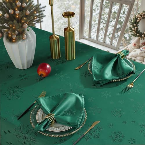 MATIRUG Christmas Table Cloth for Rectangle Tables 52x70 Inch,Spillproof Wrinkle Free Green Snowflake Jacquard Fabric Tablecloth for Xmas Winter Holiday New Year – Image 5