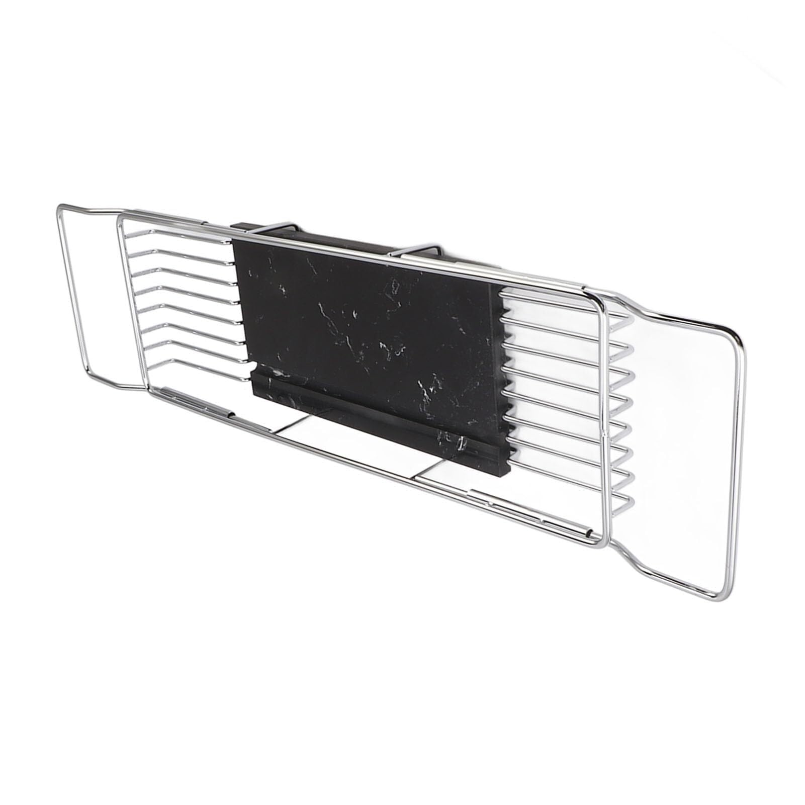 Elegante bandeja para bañera, moderno estante de metal para artículos esenciales de spa, champú y accesorios de baño, organizador que ahorra espacio en plata/negro, ideal para decoración de baño de