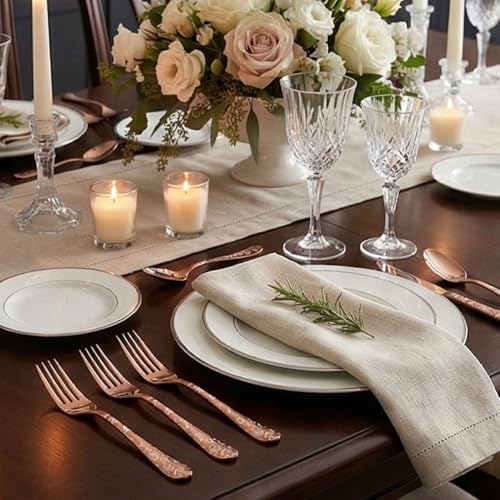 Image of Rosegold 4-Piece Cutlery Set with Floral Printed Handle | 2 Tablespoons & 2 Dinner Forks (8.1 inch) | Durable Stainless Steel Tableware for Home, Restaurants, and Gift Giving