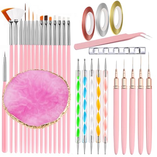 31Pcs Nail Art Tools Set, Nail Art Brushes, Resin Nail Art Palette, Dotting Pen Tools, Nail Art Liner Brushes, For Nail Design Painting Diy