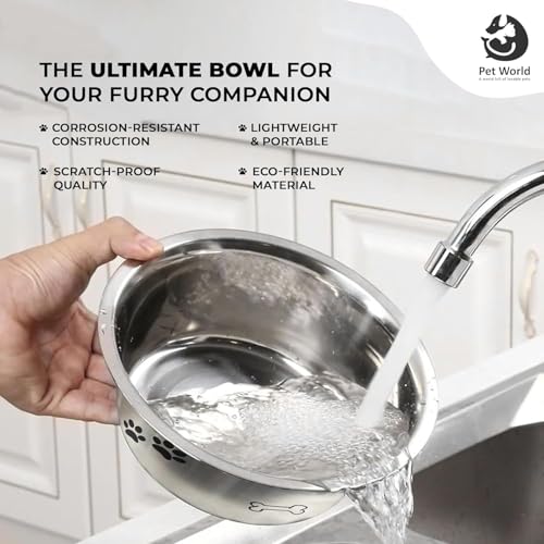 Image of Pet World Pet Bowl with Anti Skid Ring & Paw Print Design | Durable Food & Water Bowl for Dogs & Cats | Non-Slip Base | Easy to Clean | Ideal for Daily Feeding 3500ml (Pack of 1)