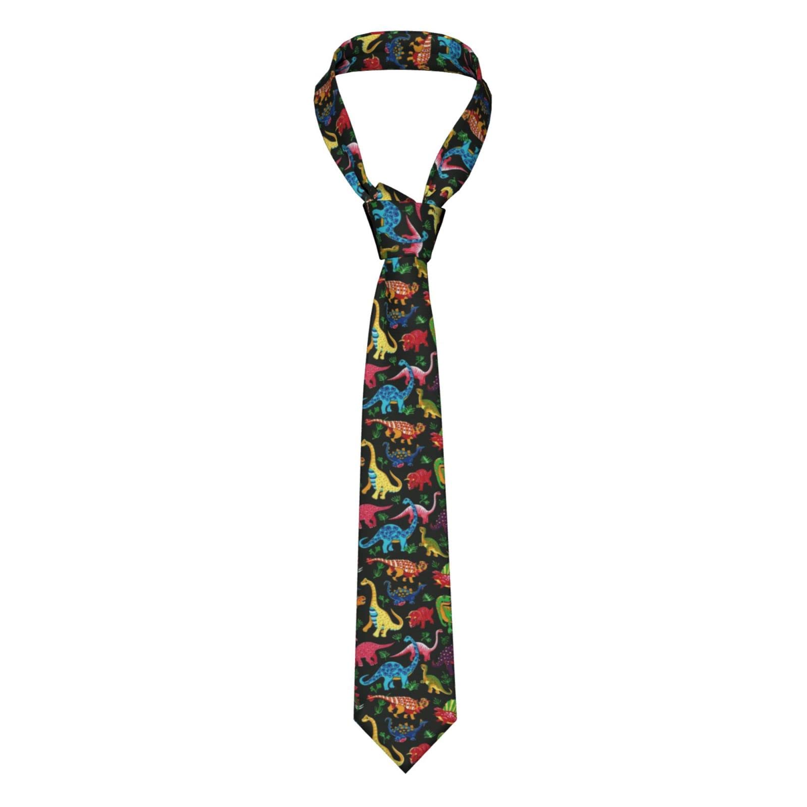 TEMKIN Cartoon Dinosaur Necktie for Men - Full Print, Silk Slim Suit Ties for Business Birthday Wedding Banquet Party