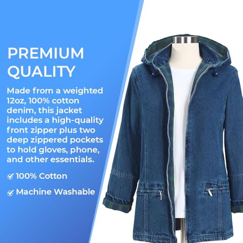 SAGEFINDS Women’s Flannel Lined Denim Jacket | Detachable Hood | Zip Front and Side Pockets | 100% Cotton3