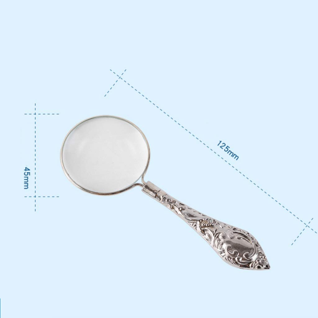 Lente d'Ingrandimento con Manico in Metallo, Lente d'Ingrandimento da scrivania Decorata in Argento utilizzata per giornali, Lettura di Caratteri Piccoli, ECC.