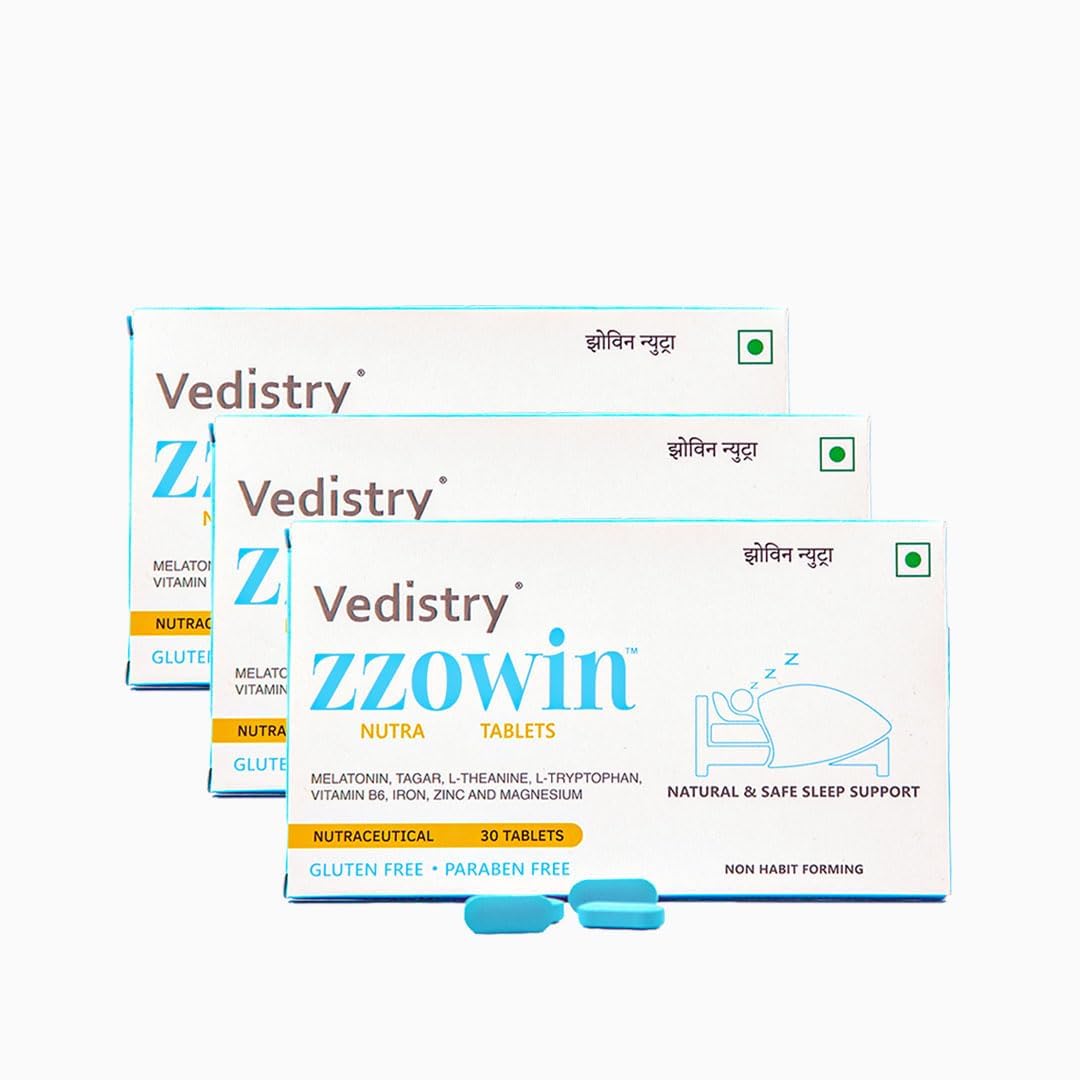 zzowin sleep support tablets with melatonin 5mg | relief for insomnia & disturbed sleep | 6x faster, deep & restful sleep | contains tagar, magnesium, zinc, l-theanine & l-tryptophan - 30 tablets (pack of 3)