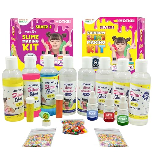 Image of HOTKEI Make 30+ Multicolor Scented DIY Magic Toy Slimy Slime Gel Jelly Putty Making Kit Set - 6 Glue & 2 Activator Bottles