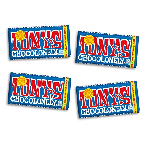 Tony's Chocolonely 70% Dark Chocolate Bar - Dark Belgium Chocolate, No Artificial Flavoring, Fairtrade & B Corp Certified - 6.35 Oz, 4 Bars