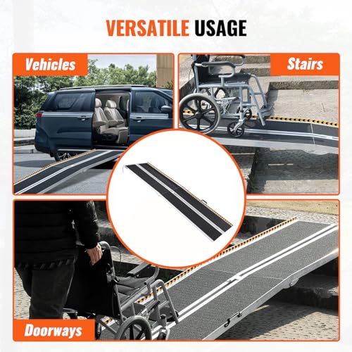 VEVOR Tragbare Rollstuhlrampe 3 m 363 kg Tragkraft rutschfeste Aluminium-Klappschwellenrampe Faltbare Rollstuhlrampe für Mobilitätsroller Behindertenrampe für Hausstufen Treppen Türen Bordsteine