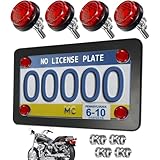 NJNYLLC Motorcycle License Plate Frame with Red Reflectors Bolts and Nuts, Black Stainless Steel Tag Plate Holder Bracket Kit for Motorbike