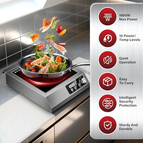 Image of 1800W Commercial Induction Cooktop: Features 10-Level Precision Power Control and Low-Noise Cooling for Home Chefs and Party Catering,With Knob and LCD Screen