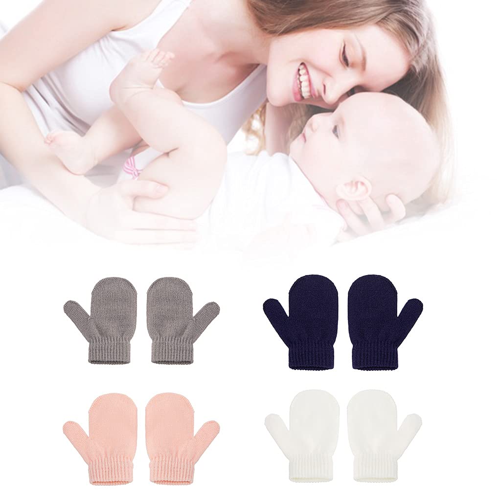 TOPFROP 1 Pair Winter BabyKids Knit Mittens Solid Color Warm Full Finger Gloves