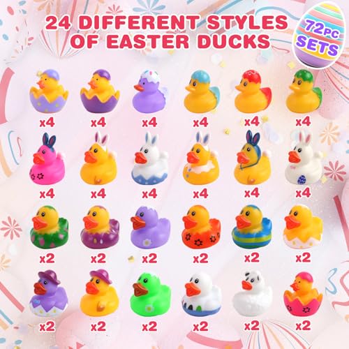 72 Pcs Easter Rubber Ducks, Easter Bag Fillers, Bathtub & Party Favor Toys - image 2