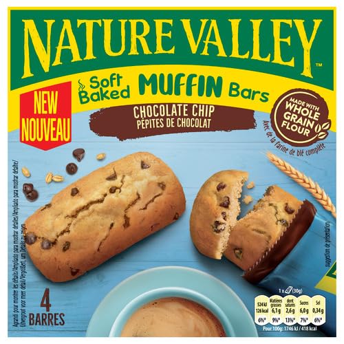 Nature Valley Muffin, Bizcochos con Pepitas de Chocolate con Leche, Rico en Fibra, Elaborado con Harina Integral, 4x30g