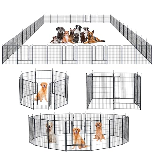 Image of Dog Playpen,Portable Outdoor Dog Fence, Dog Playpen for Large /Medium /Small Dogs, Dog Fences for The Yard,with Doors Foldable Metal (40 inch, 40 Panels)