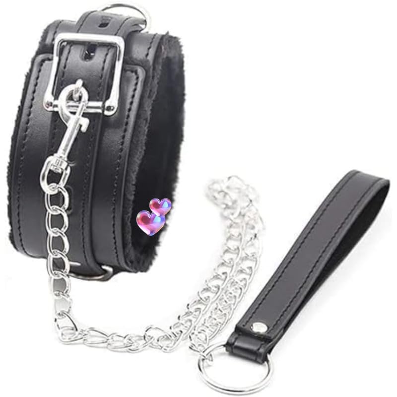 ZeeKoug Moda Negro Punk Cuero GóTico Cuello Cosplay con Cadena De Libertad, Accesorios Ajustables, Ayuda DoméStica, Regalo De Pareja