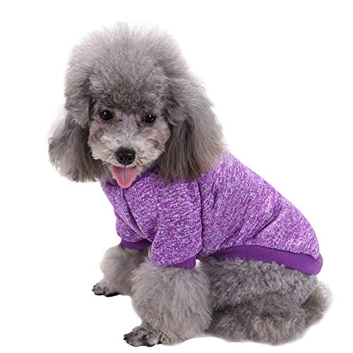 Image of Cotton Blend Pet Dog Classic Knitwear Sweater Warm Winter Puppy Pet Coat Soft Sweater Clothing for Small Dogs (S, Purple), 1 Count