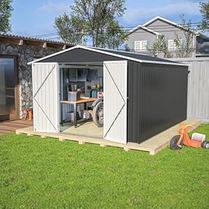 Ball Cast 1012 FT Outdoor Storage ShedMetal Waterproof Tool Sheds with Lock and KeyHeavy Duty Sheds Unit WDoors and VentsGalvanized Steel Garden House for Storing BicyclesBarbequesBlack