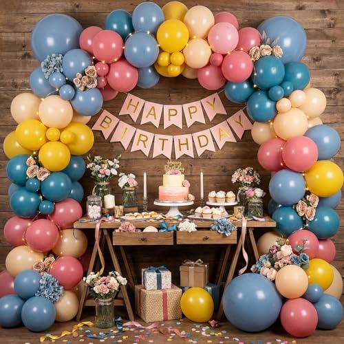 Image of RUBFAC Colorful Balloons Boho Rainbow Party Balloon 65pcs 12 Inches Assorted Latex Balloon for Baby Shower Boho Birthday Wedding Party Decorations