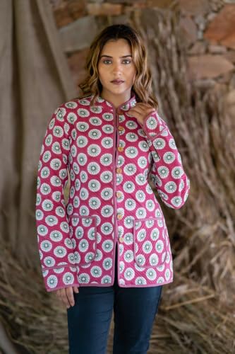 Image of Reversible Jacket for Women | Double Sided Quilted Jacket | Reversible Winter Jacket for Women | Stylish Ethnic Printed Jacket | Warm & Comfortable Casual Outerwear