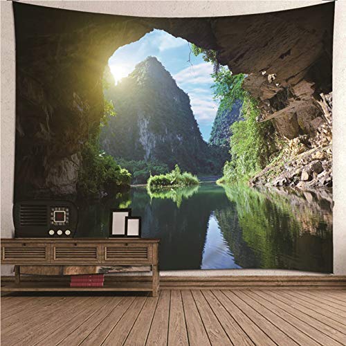 Tapiz de pared de poliéster premium KnSam con estampado duradero de río verde para salón, 150x150cm 2