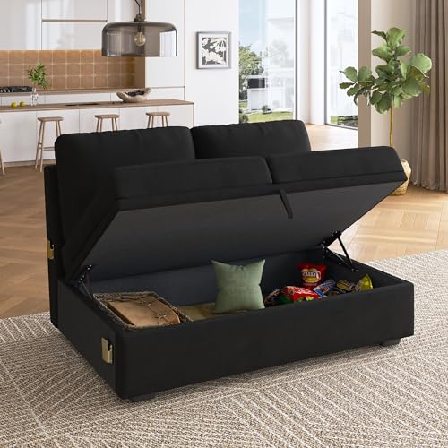 HONBAY Storage Loveseat for Modular Sleeper Sofa with Pull Out Bed, Double Seat with Storage for Couch Bed, Velvet Black