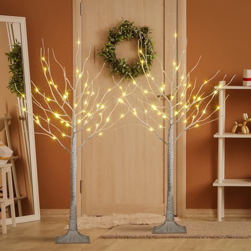 Image of LIGHTSHARE 4 Feet 48L LED Birch Tree Lights, Pack of 2, Warm White, for Holiday Party and Christmas Decoration, Indoor and Outdoor Use