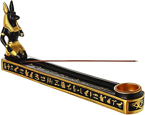 OwMell Faraón egipcio - Soporte de incienso para varillas quemador de incienso de cono egipcio con receptor de cenizas bandeja de incienso para