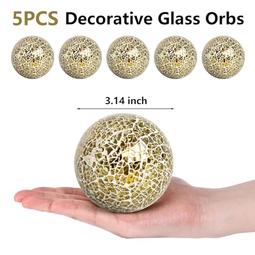 Hakacc HPOP0643 5Pcs Decorative Glass Orbs, 3.14Inch Mosaic Sphere Balls Centerpiece Balls thumb #1