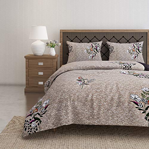 Image of Swayam Pure Cotton Double Bedsheet with 2 Pillow Covers | Size 90 x 100 inch | 160 TC | Floral Design | Soft Breathable Bed Sheet | Comfortable & Durable for Bedroom - Light Brown