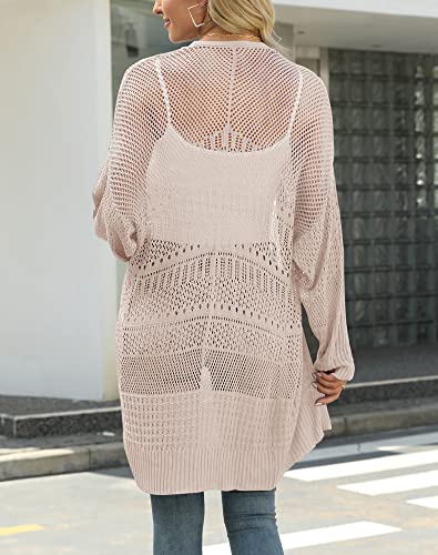 Image of BESFLY Women's Knit-Cardigan Open Front Cardigan Sweater Casual Long Sleeve Mesh Crochet Coat