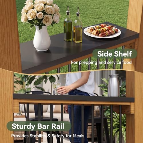 Image of Aoxun 8' x 5' Cedar Wood Grill Gazebo with Weather-Resistant Power Strip | Hardtop BBQ Gazebo, Permanent Wooden Pavilion with Sloped Galvanized Steel Roof and Bar Tops for Backyard, Patio
