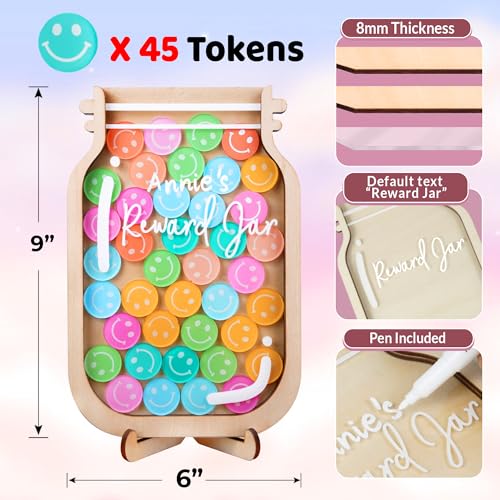 Image of 9 inch DIY Name 45 Tokens Smiley Face Magnetic Reward Jar Gifts for Classroom Teacher Kids Potty Training Chore Chart Toddler Good Behavior Management Tools Back to School RWJ-03-SMILEY-M