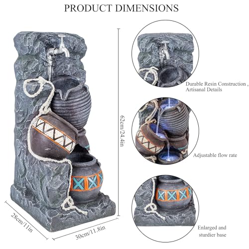 Image of Earthenware Jar Outdoor Water Fountain, Resin with LED, 24.4 in
