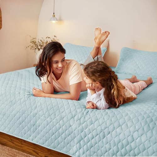 Exclusivo Mezcla Reversible California King Size Quilt Bedding Set with Pillow Shams, Lightweight Quilts Cal King Size, Soft Bedspreads Bed Coverlets for All Seasons - (Light Blue, 112"x104") by Exclusivo Mezcla - Image 3