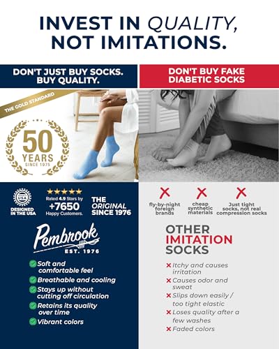 Image of Pembrook Knit Diabetic Socks for Men & Women - 6 Pairs, Wide Non Binding Neuropathy Socks for Women, Smooth Toe Seams