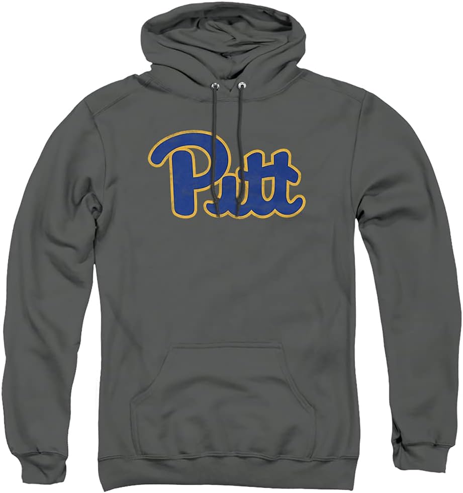 University of Pittsburgh Official Distressed Primary Logo Unisex Adult Pull-Over Hoodie ,White