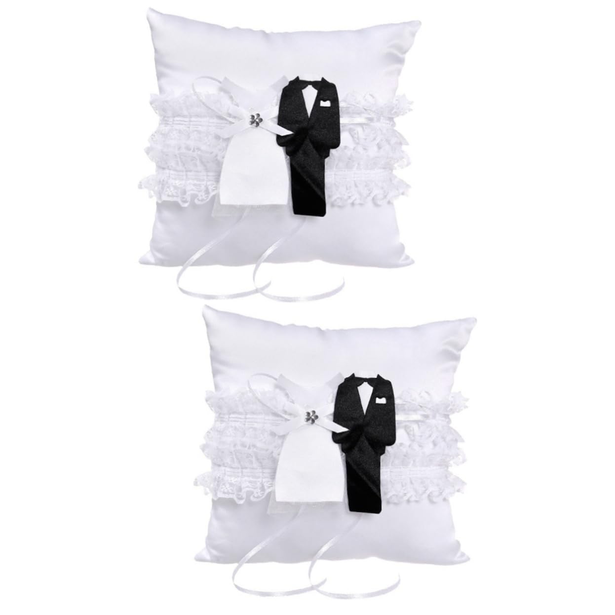 Cabilock Cabilock 2 Uds Cojín Para Anillo De Boda Almohada Para Anillo De Boda Portador De Anillo Para Boda Contenedor De Anillo De Encaje Para Boda