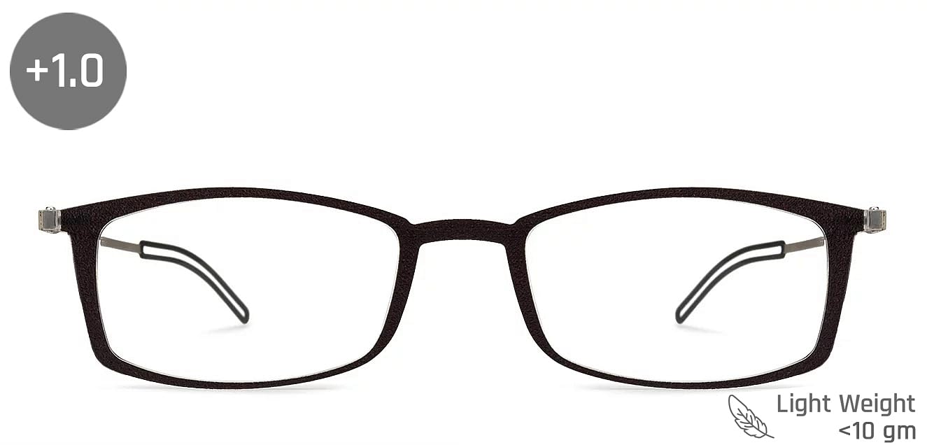 ThinOptics | Power Bluecut and Antiglare Reading Eyeglasses | Black Rectangular Full Rim | For Men & Women | For +1.00 Power | Large Brooklyn Frontpage 3