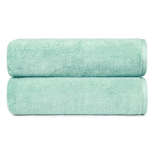 Amazon Basics 100% Cotton Quick-Dry Lightweight Moisture Absorbing Bath Towel, 2-Pack, Seafoam Green, 54″ x 30″