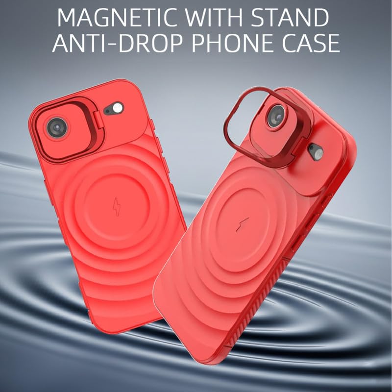 Image of LuxuryKase Shockproof Case for iPhone Air | Ripple Pattern | Camera Protection | Inner Velvet Fabric Lining | Protective Cover with Enhanced Grip & Wireless Charging Support - Red