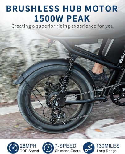 Image of Riding'times 31.2AH Moped Style Ebike for Adults 1500W, Max 31MPH & 70-150 Miles, Long Seat Electric Dirt Bike with 20 inch Fat Tire, Full Suspension E Bike All Terrain
