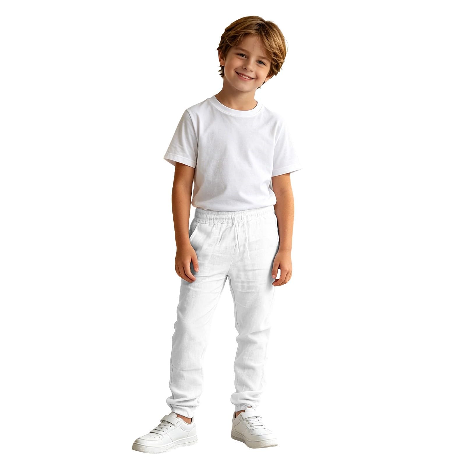 Pantanlones de Lino para Niños,Algodón y Lino Pantanlon Chandal Niño Cintura Elástica Pantalón Chino Largo Sueltos con Bolsillos Cómodo Transpirable Jogging Pants Ropa Adolescentes Chicos 4-14 Años