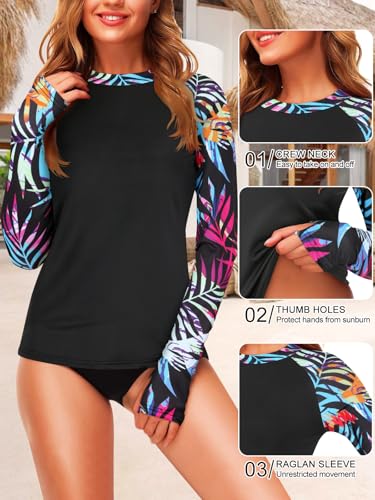 Zamowoty Womens Rash Guard Long Sleeve Swim Shirts UPF 50+ Sun Protection Bathing Suit Swimsuit Top with Thumb Hole No Bottom3