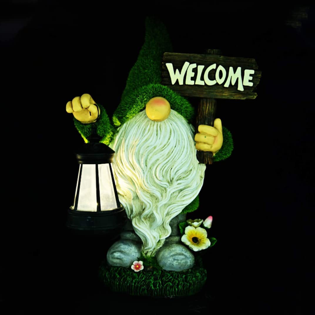 Gnomo giardino divertente con lanterna solare segno di benvenuto ornamenti da giardino solare doni di figura gnoma per prato da patio