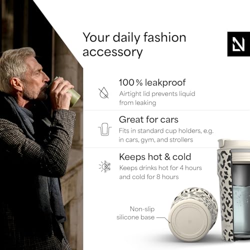 Image of LARS NYSOM Thermo Coffee Mug to go 17oz | Travel Mug 0.5 Liter with Insulation | Silicone grip base | Leak Proof Stainless Steel Tumbler for Coffee and Tea on the Go (Beige, 17oz)