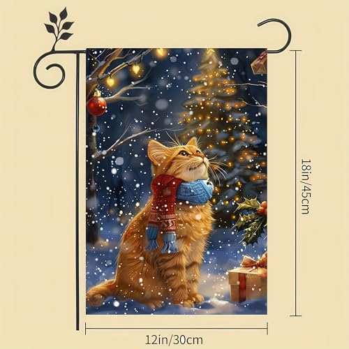 Image of BlissYard Christmas Cat Garden Flag 12x18 Double Sided Vertical Flag Christmas Outdoor Decorative Flags Orange Cat House Flags for Outside Winter Christmass Yard Garden Lawn Banner
